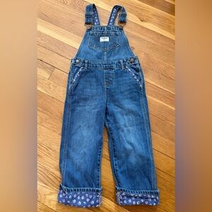 Oshkosh B’Gosh Girls’ 4T Denim Overalls with Floral Trim on Cuffs and Pockets